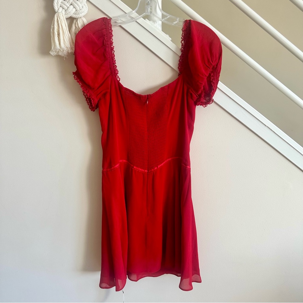 Reformation Ondine Short Sleeve Mini Dress Lipstick Bright Red Size 6 NWT - Picture 6 of 16